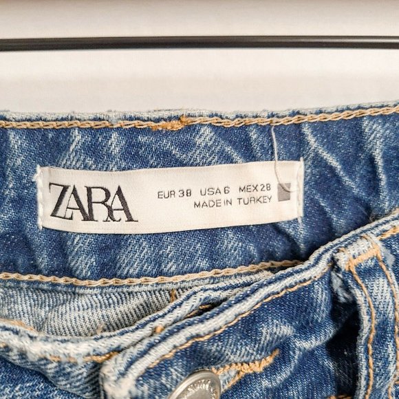 Zara Women's Jeans Size 6 Medium Wash High Rise Tapered Leg Distressed Holes Mom - Picture 4 of 7